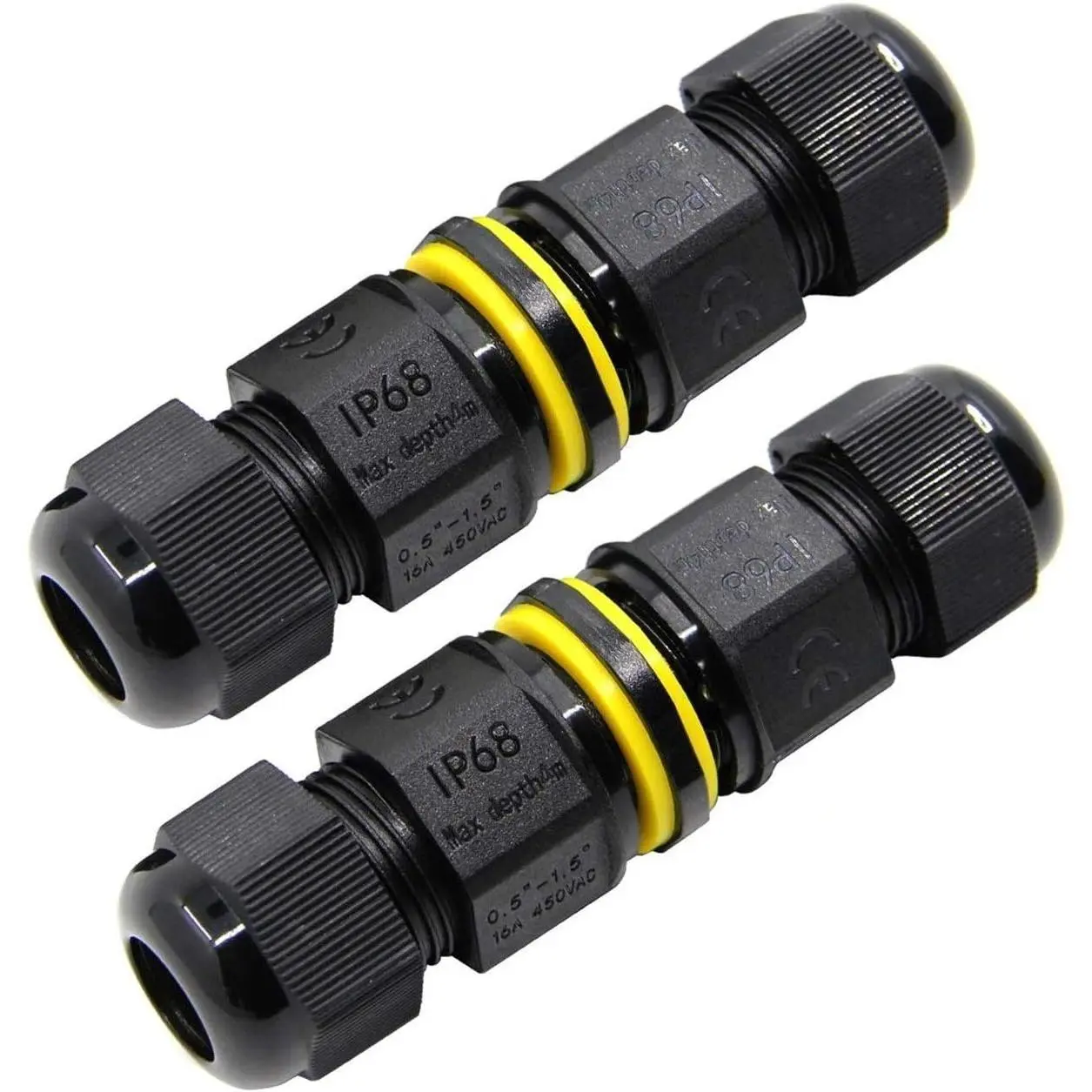 2 x 2Pole Waterproof Junction Box - Anti-UV IP68 Outdoor Plastic, 2-Way M20 Electrical Cable Connector, 5-12mm Wire Range, Easy to Install, for River, Coastal, Garden Lights External Cord Connections