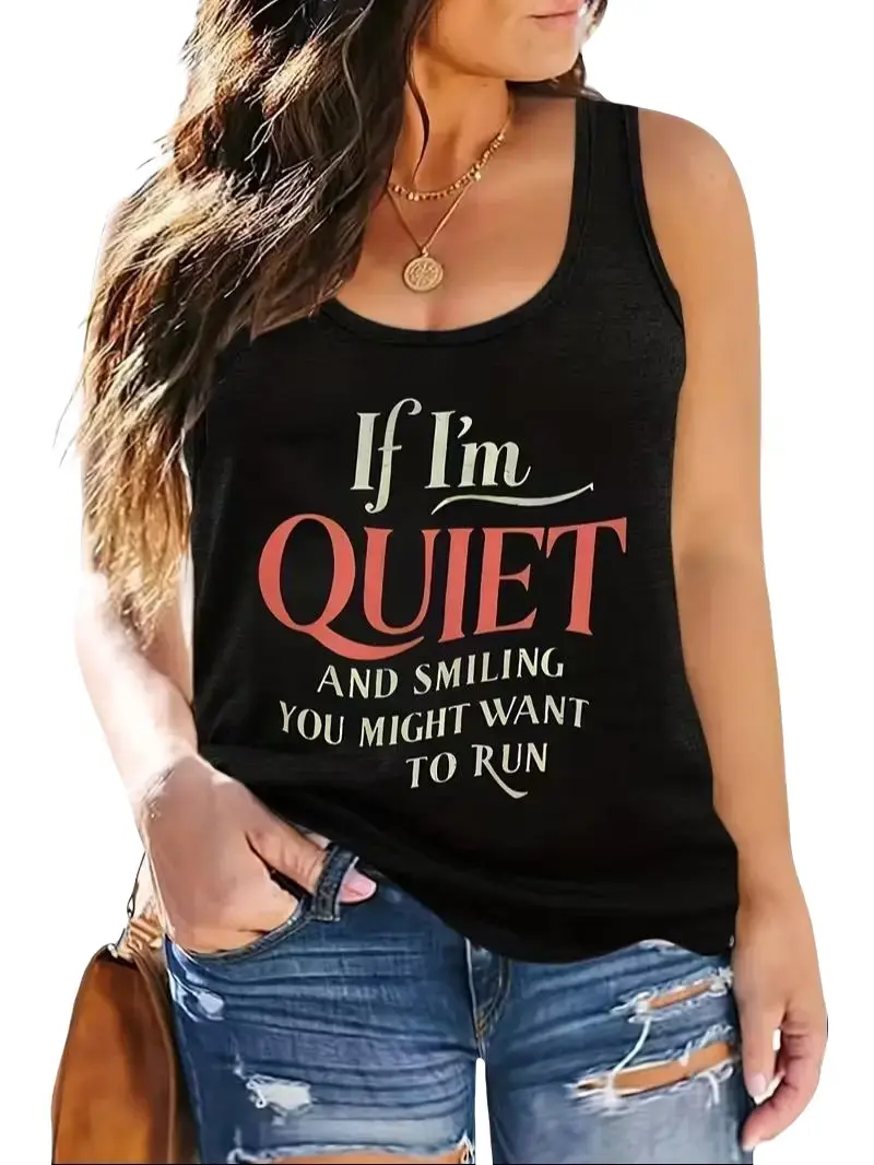 Women's Statement Racerback Tank Top with Sarcastic Gradient Print, Casual Soft and Comfortable Piece in a Lightweight Breathable Fabric, Funny, Fit Flowy Womenswear