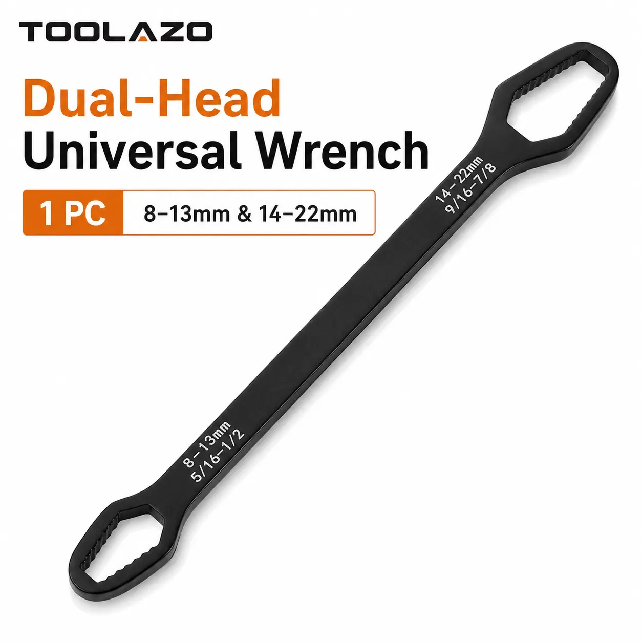 TOOLAZO Extra Long 270mm Dual Head Self Adjusting Wrench, 8-24mm Universal Spanner, Heavy Duty Non-Slip Torque Wrench Tool for Nuts, Bolts, Auto Repair, Machinery & Home DIY magic socket manual adjustable socket wrench household maintenance Impact oil