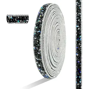 6 Yards Self Adhesive Black AB  Rhinestone Ribbon  Strips, Bling  Rhinestones Ribbon  Sticker for DIY Crafts,Wedding,Christmas Party,Birthday(Black AB)