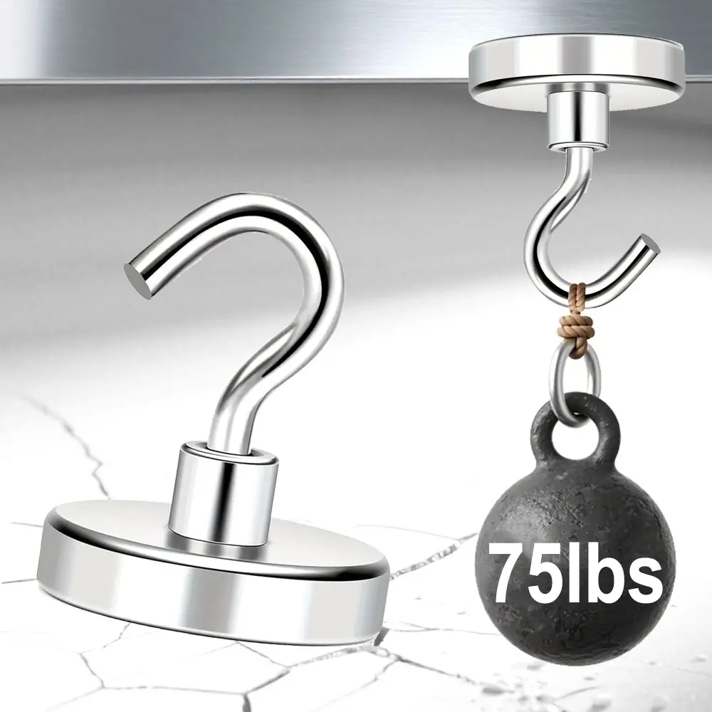 Large Magnetic Hooks, 6pcs Strong Magnet Hooks, Magnetic Clips, Refrigerator Hangers, Hanger Connector Hooks, Beach Kitchen Grill Home Use, No Drill Hook, Silver Color, Heavy Duty Hooks, Secure Hook