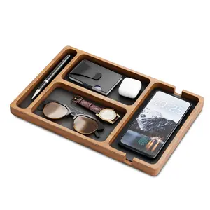Gentleman's Caddy Pine Heritage Wooden Valet Tray for Nightstand and Office Organization