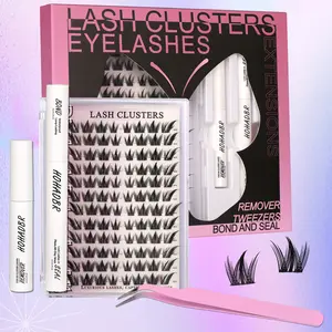 Manga Eyelash 96 Pcs Left/Right Clusters Kit with Lash Bond and Seal Remover Tweezers for Eyelash Eyelash Extensions