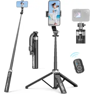 51" Selfie Stick Tripod, Extendable Cell Phone Stand with Remote, Aluminum Alloy Smartphone Travel Tripod Phone Stand for iPhone 15/14/13/12 Pro Max, Samsung, Huawei, GoPro