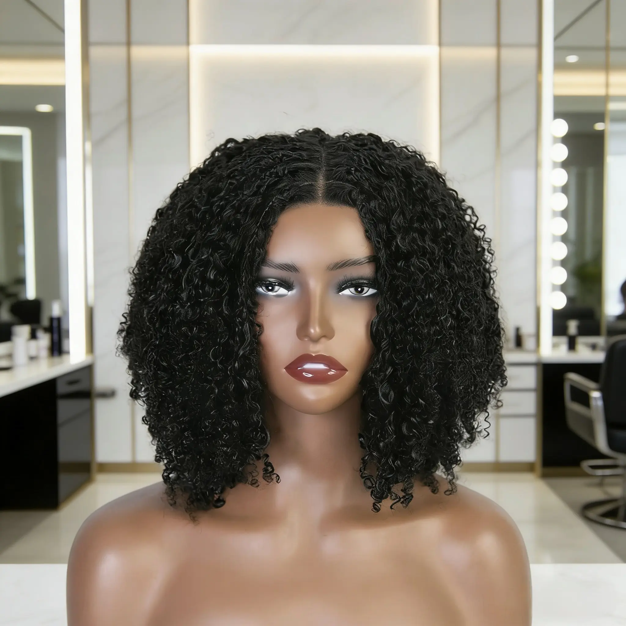 Kinky Boho Braids 5x5 Lace Closure Wig 200 Density 100% Human Hair Square Parted Knotless Pre Pluched With Baby Hair Braided Wigs 16 Inch