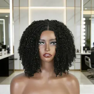 Kinky Boho Braids 5x5 Lace Closure Wig 200 Density 100% Human Hair Square Parted Knotless Pre Pluched With Baby Hair Braided Wigs 16 Inch