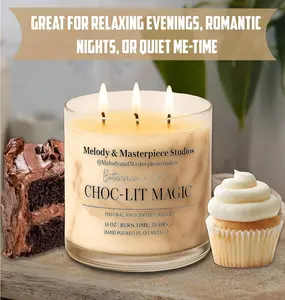 Scented Candle Jar (14.5oz) – Natural Soy Wax Candle Jar with Lid – Long-Lasting 35 Hours Burn Time – Ideal for Backyard, Patio, Decks & Indoor - (Choc-lit Magic)
