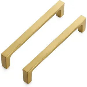 10 Pack Solid 5 Inch Kitchen Square Cabinet Handles Brushed Brass Drawer Pulls Durable Kitchen Cabinet Hardware