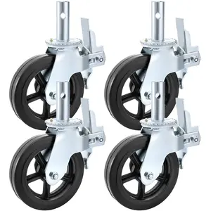 4 Pack 8" x 2" Heavy Duty Scaffolding Rubber Swivel Caster With Dual Locking 1100LBS Capacity Per Wheel