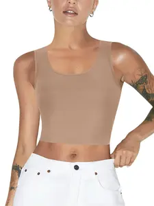 Women's Solid Compression Wireless Lingerie Top, Casual Comfy Breathable Round Neck Fit Crop Top, Fashion Minimalist Knit Women's Underwear For All Seasons, Underwear for Teenage Girls, Clothes, Womenswear