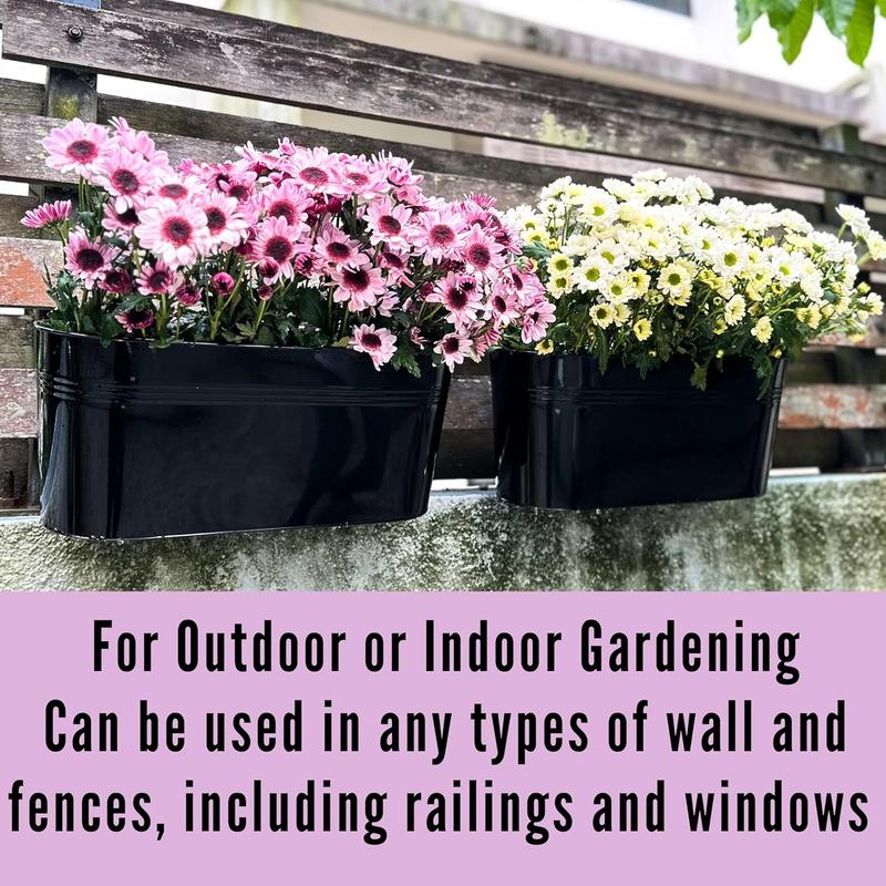 Lalagreen outdoor plants rail planter 16 inch  black metal iron hanging flower pots deck railings fence buckets modern boho style wall mount window boxes plant holder hooks porch home decor