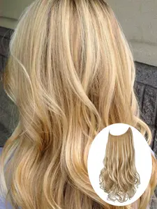 Synthetic No Clip Wave Hair Extensions, Natural One Piece Hairpiece, Ombre Blonde False Fish Line Fake Hair Piece, Soft Synthetic Hair