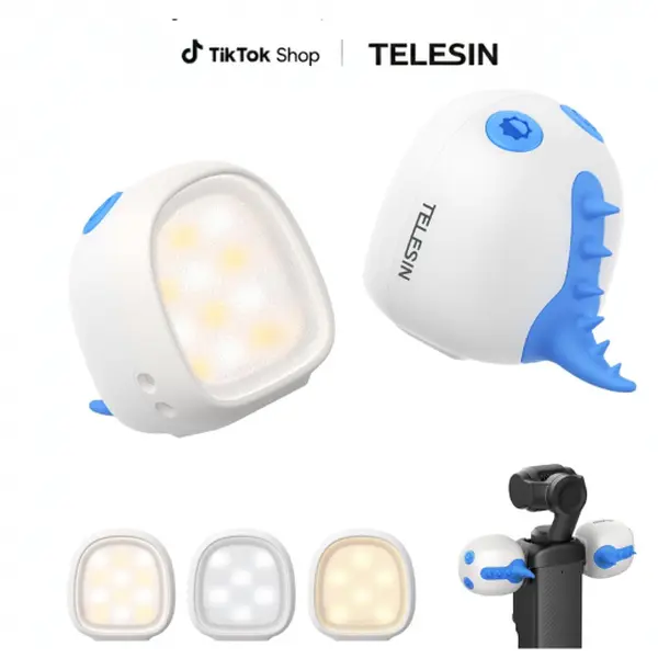 TELESIN Magnetic LED Fill Light for DJI Osmo Pocket 3/4/ Xtra Muse / Xtra Creator Combo, 3 Level Adjustable Brightness, USB C Rechargeable Auxiliary Light with 12H Battery Life for Selfie Vlog Video Recording