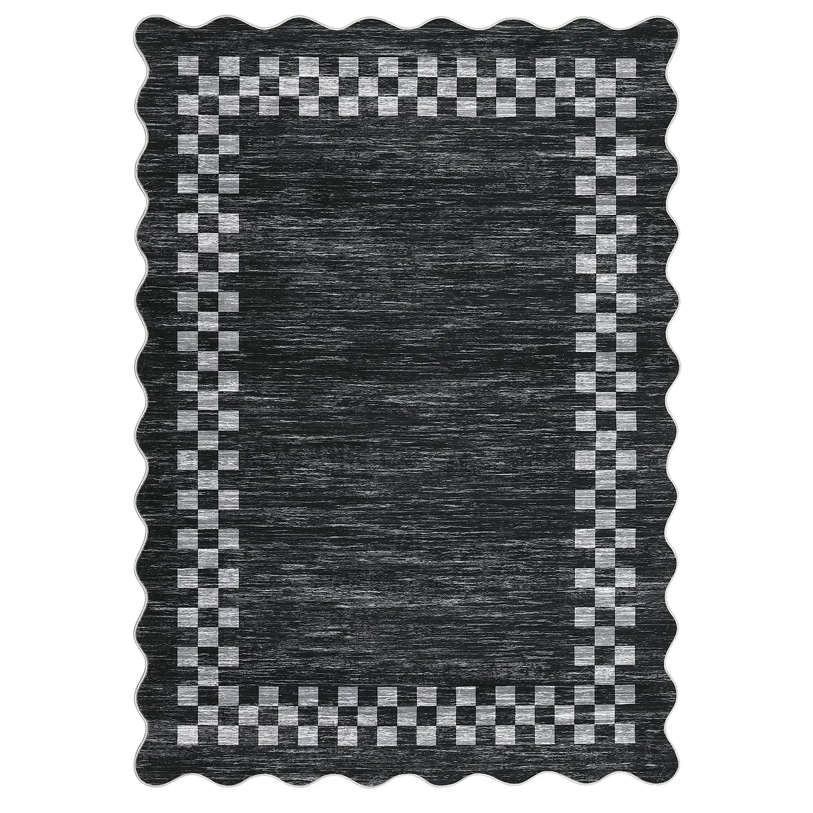 10x13 ft Dark Grey Polyester 4-Cornered Area Rug, Rectangular Indoor Carpet with Geometric Edge, Modern Machine-Washable Soft Furnishing Textile, Four-Cornered Area Rugs