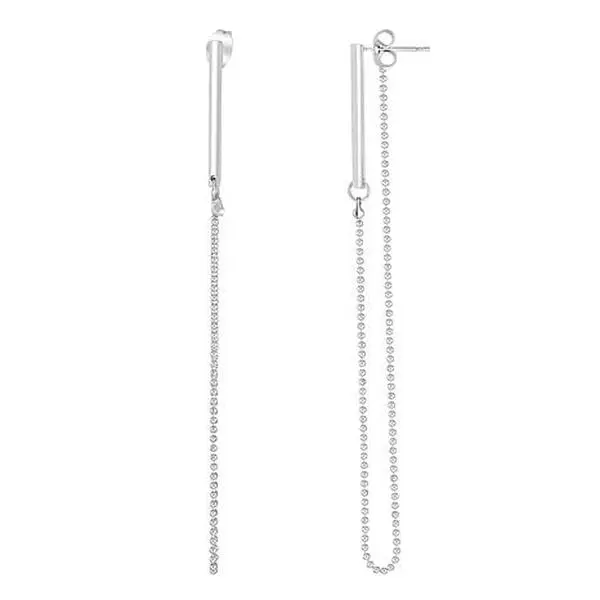 Stately Steel Bar and Chain Front/Back Drop Earrings
