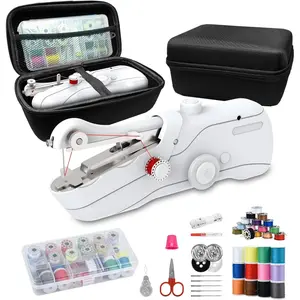 Portable Mini Handheld Electric Sewing Machine Beginner Sewing Kit with Storage Two Power Supply Modes Simple Operation White