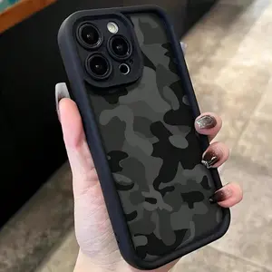 Camouflage Square Pattern Frosted Anti-Drop Case for iPhone 17 Pro Max 16 16e 15 14 Plus 13 12 Mini 11 Air X XS Pattern Soft TPU Rubber Camera Protection Rugged Mobile Phone Cover Gift Cellphone Smartphone