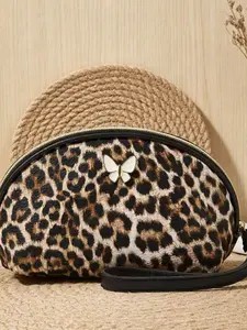 Trendy Leopard Print Storage Bag Handbag for Women, Shell Design Wristlet Makeup Bag, Portable Fashion Accessory