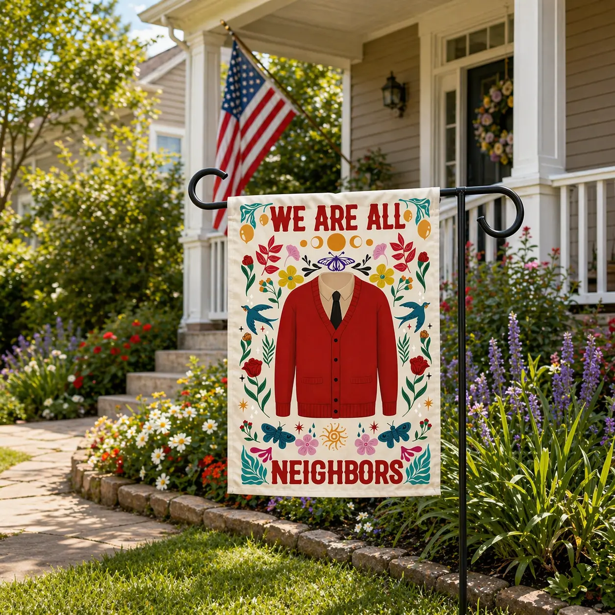 12x18 In Double-Sided Printed "We Are All Neighbors" Garden Flag, Inclusive Welcome Sign, Community Flag Gift, Outdoor Garden Decor That Enhances Outdoor Spaces, Spring Summer Home Improvement Supply