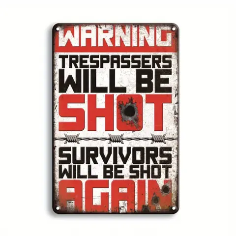 12x8in Retro Lightweight Diecast Tin Industrial No Trespassing Warning Sign - Easy to Clean Vintage Metal Look Novelty Decor, Home Decor Products, Holiday Gift for Garage Wall Art, Decorative