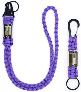 2 count Heavy Duty Braided Paracord Lanyard  with  Flag, Parachute Rope Necklace Keychains, Braided  Lanyard for Outdoor Activities, Camera, , Whistle, Traveling