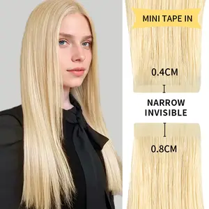 YILITEHAIR #613 Bleach Blonde Mini Tape In Hair Extensions Narrow Tape Ins Long Straight High Quality Virgin Human Hair 20Pcs