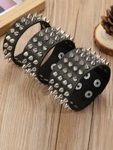 Gothic Punk Rock Style Faux Leather Bracelet with Metal Studs, Adjustable Buckle Closure, Unisex Fashion Accessory for Daily Wear Adjustable Strap Bracelets, Fashion Modern Accessories