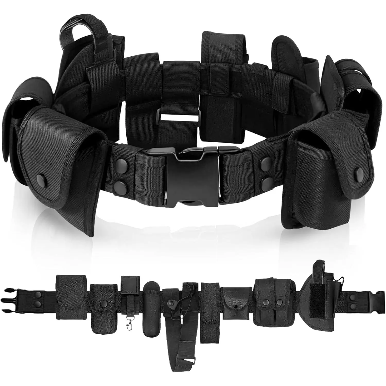 Police Security Modular Equipment System - Molded Duty Belt Set with Colt 1911, Flashlight, Baton Holsters