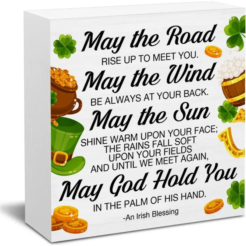 Irish Blessing Decor, May Your Troubles Be Less and Your Blessings Be More Wooden Block Sign, St. Patrick's Day Decorations, Irish Decorations for Home, 5 X 5 Inches