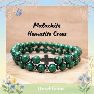 Protection Stone Bracelet with Hematite Cross - 6mm Gemstone Beads of Tiger's Eye, Lapis Lazuli, Black Onyx & Malachite | Spiritual Gift for Men, Women, Friends & Family for Halloween, Christmas, Thanksgiving | Crystal Healing Jewelry | Set of 2