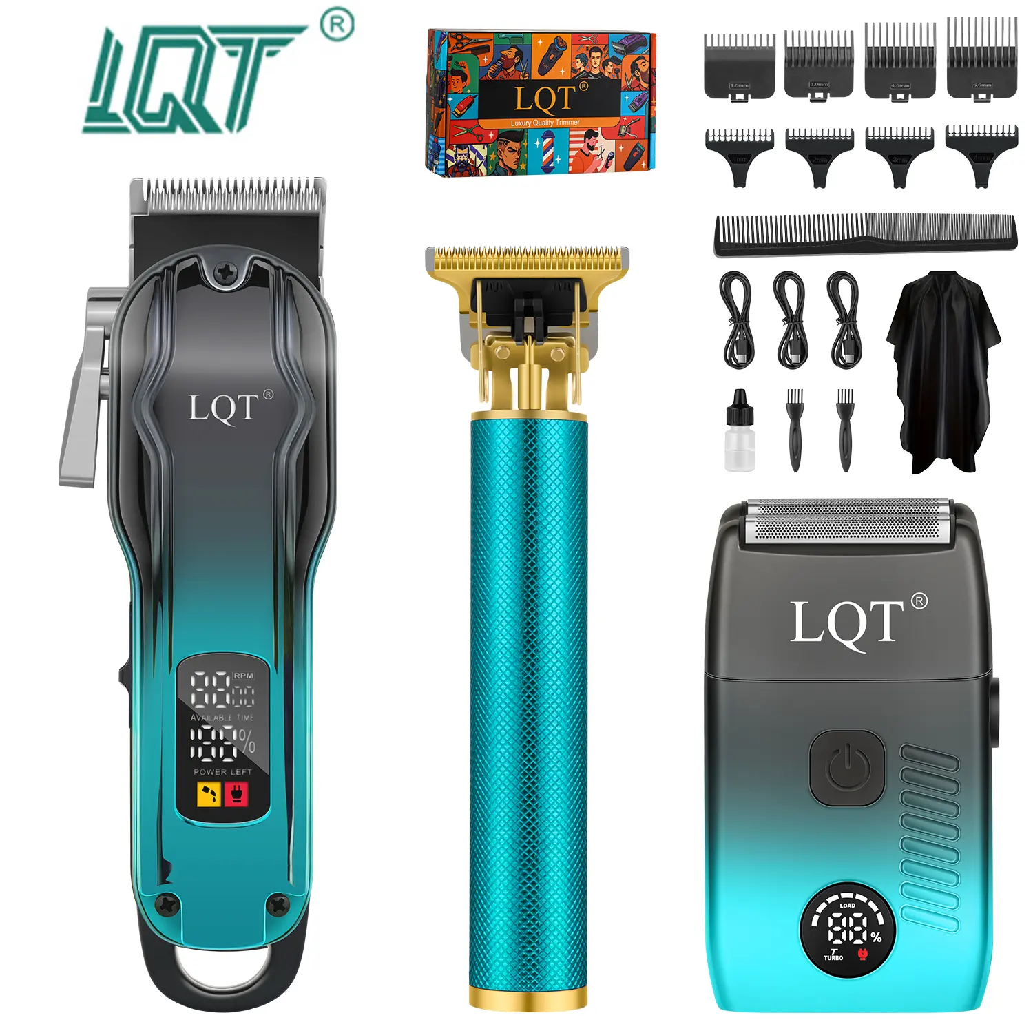 LQT 3 in 1 Professional Hair Clippers Set for Men, Cordless Barber Grooming Kit with Hair Clipper,  T-Blade Detail Trimmer & Foil Electric Shaver, LED Digital Display Complete Hair Cutting Tools with All Guide Combs, DIY Home Haircuts & Barbershop Use cam