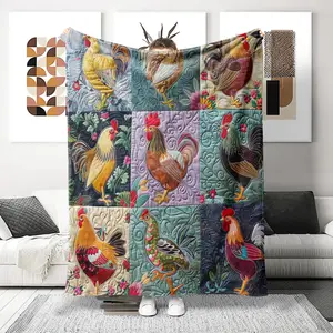 Patchwork Chicken Pattern Blanket, Ultra Soft Flannel Nap Blanket, Shawl Blanket, Small Cover Blanket, Soft Blankets, Perfect Holiday Gift