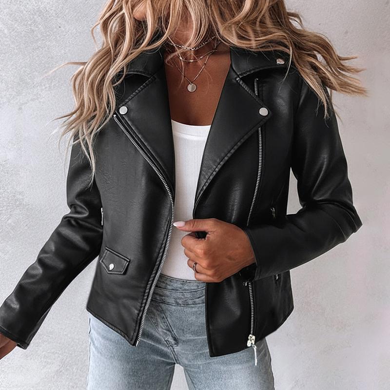 ChicMe Women's PU Leather Notched Collar Long Sleeve Zip Up Biker Jacket Casual Crop Coat ChicMe Women's PU Leather Notched Collar Long Sleeve Zip Up Biker Jacket Casual Crop Coat