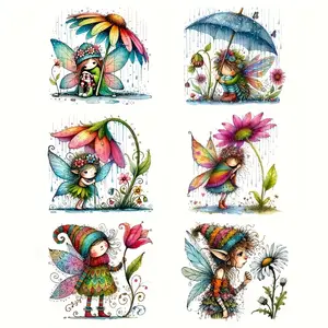 Boho Fairy Iron-On Vinyl Stickers Set, Vibrant Watercolor Floral & Cute Fairy Patterns, DIY T-Shirts, Bags, Hats, Party Decorations, Diy Flower Decor