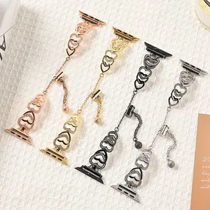 Premium Metallic Couples' Heart Watch Band - Compatible with Apple Watch 38-49mm (I Watch Ultra 3/2/1, SE 2/1), Valentine's Day Gift, Unisex Replacement Strap for Apple Watch, Smart Watch Straps (Strap Only)