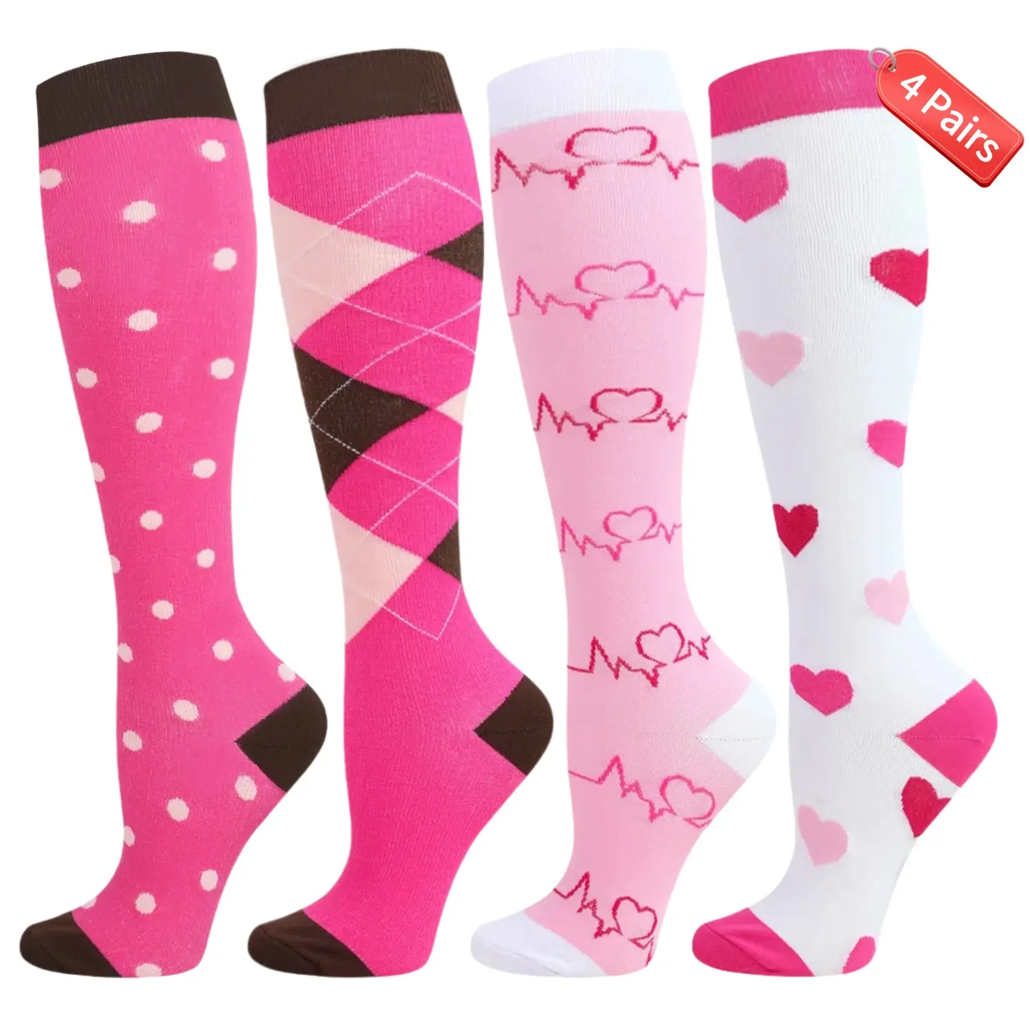 ISUNIE 4 Pairs Compression Socks for Men & Women, 15-20 mmHg Graduated Compression, Breathable All-Day Support & Everyday Comfort for Nurses, Workers, Travelers & Runners, Live Exclusive,Mid-Year Limited-Time Deal