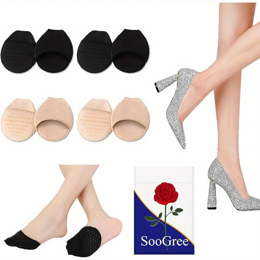 2/4pair Double Footed Non-slip Socks, Seamless Toe Box Socks, Forefoot Half Socks, Non-slip Foam Toe Half Socks