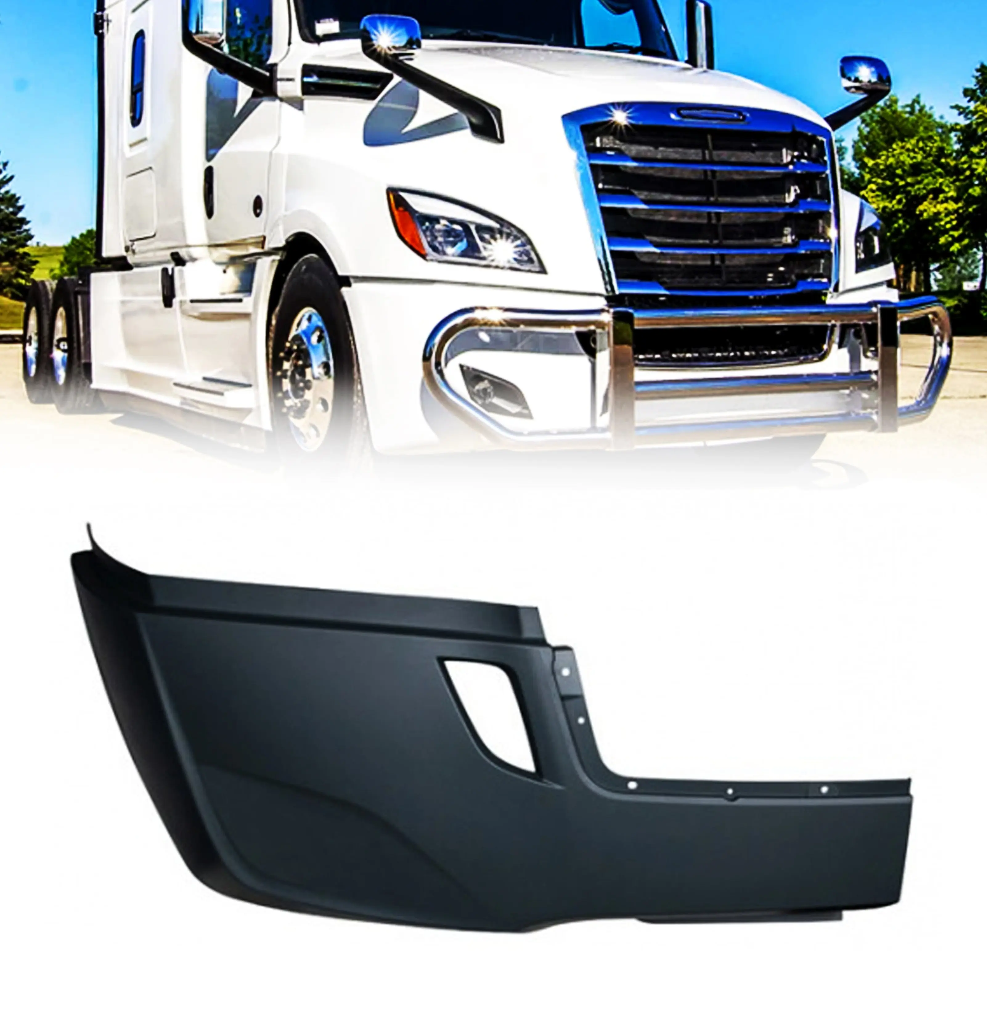 1 x Right Side Corner Bumper Cover - ABS Plastic, Primer Coated, Torque Side with Fog Light Hole, RHD Side for 2018-2024 Freightliner Cascadia Semi Trucks (TR444-R)