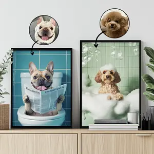Custom Pet Portrait Photo,Funny Bathroom Art,Dog Reading Newspaper on Toilet,Dog Wall Art,Dog in Toilet,Pet in Bathtub,Personalized pet gift