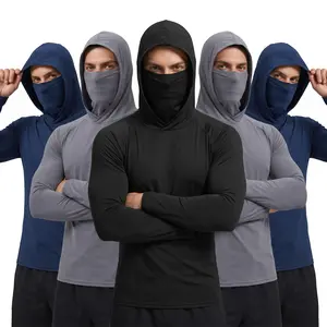 6-piece set men's outdoor work sun protection clothing with sun-blocking hoodie, featuring built-in face mask and neck guard, breathable long-sleeve hoodie