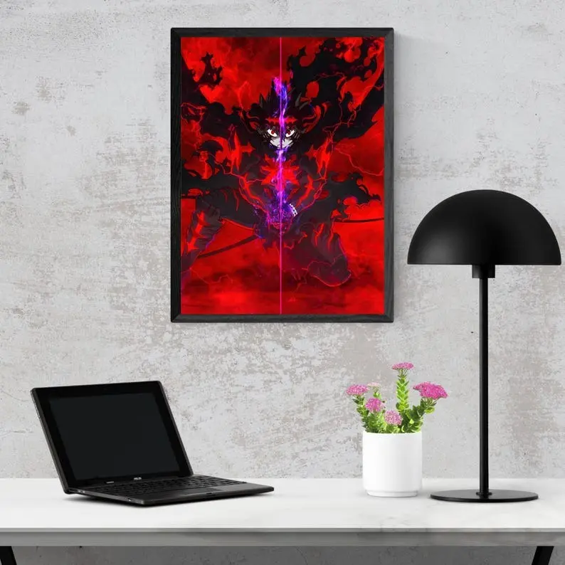 Asta Devil Union Black Clover Poster, Dark Magic Anime Wall Art, Powerful Red Energy Print, Manga Room Decor, Anime Fan Gift