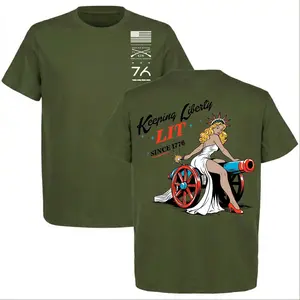 Grunt Style Keeping Liberty Lit Shirt, Since 1776 Lady Liberty Cannon Patriotic USA Military Graphic Tee for Men Women