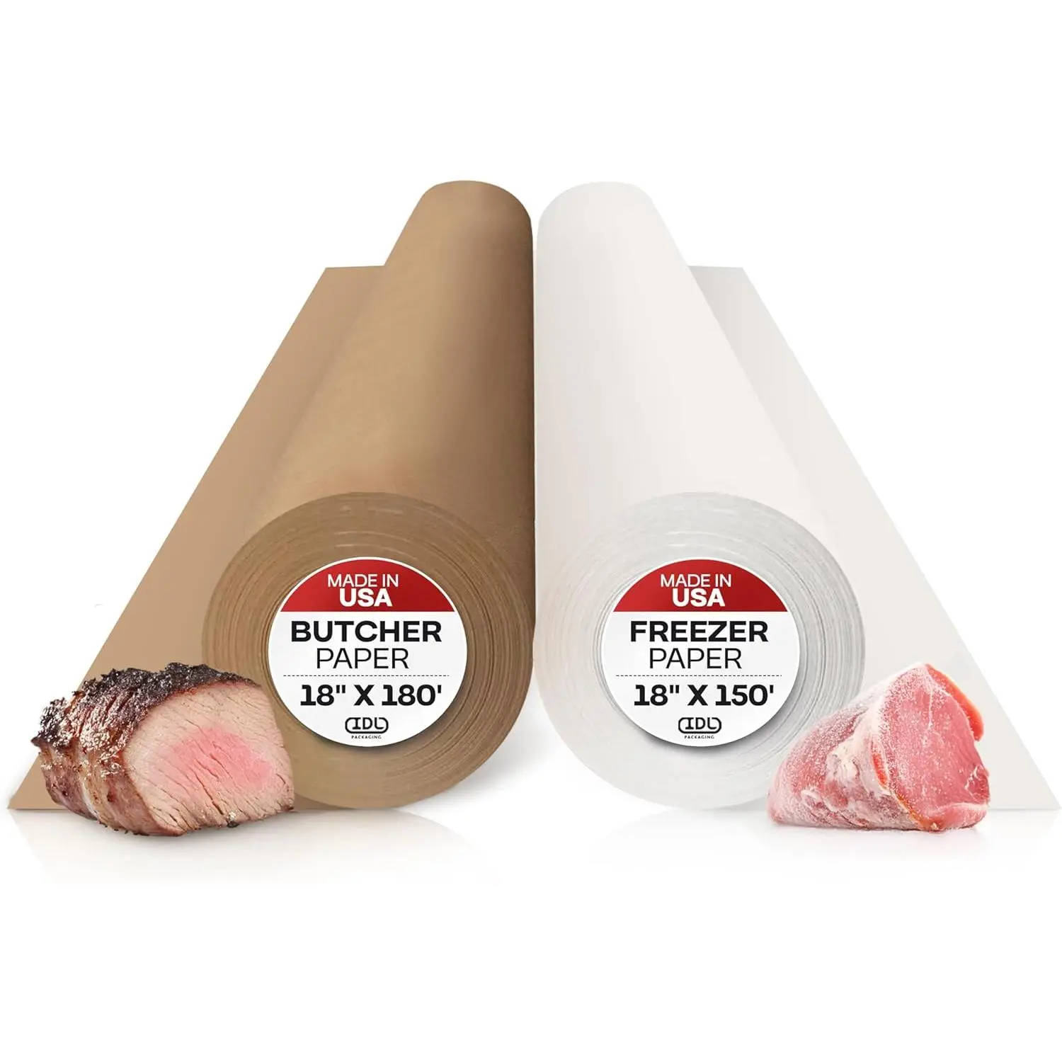 Set of 18" Wide Butcher and Freezer Paper - USA-Made Natural Butcher & Freezer Paper Rolls for Wrapping Meat, Fish, and Other Foods - for the Needs of Home Cooks & Professionals Alike by IDL Packaging