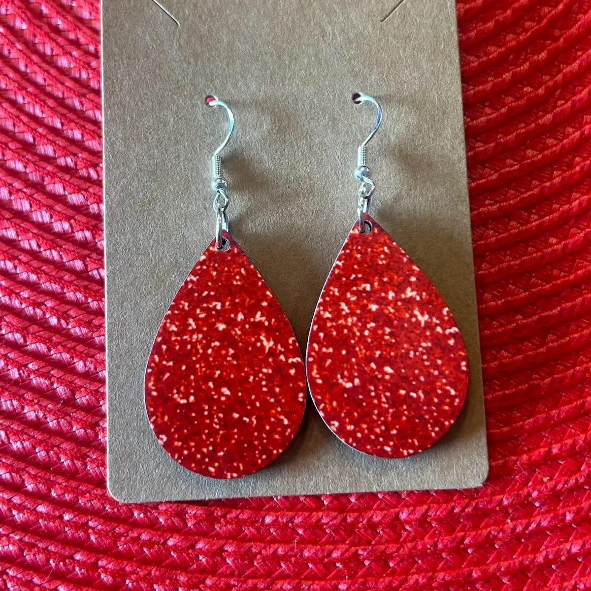 Red Wooden Teardrop Earrings