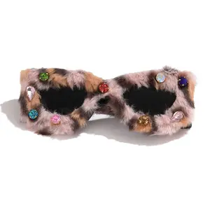 2024 Fashion Cat Eye Diamond Plush Sun Glasses Personalized Cat Eye Concave Shape Photography Sunglasses Decorative Glasses