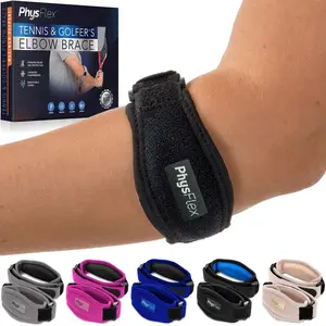 PhysFlex 2-Pack Elbow Brace for Men & Women, Adjustable Tennis & Golfer's Elbow Support Strap for Tendonitis Pain Relief - Compression Pad for Arm, Forearm, Tendon Pain Relief