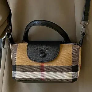 European and American Fashion Women's Bag 2024 New Check Pattern Bag Handheld Dumpling Bag Handheld Crossbody Bag