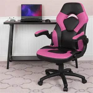 Flash Furniture  24.75 in. X10 Gaming Chair Racing Office Ergonomic Computer PC Adjustable Swivel Chair with Flip-up Arms & Leather Soft, Pink & Black
