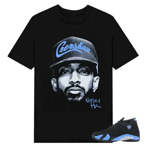 Big Face Nipsey , 14 black University Blue Sneaker match tees, 14 black University Blue Matching Tee, Shirt To Match sneaker