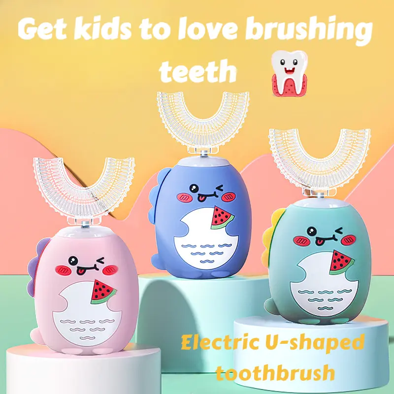 Kids U-Shaped Electric Toothbrush for Gentle Brushing, Waterproof & Rechargeable Sonic Oral Care with 3 Modes and 2 Replacement Heads, Silicone, Gum Health, Sensitive, U-Shaped Head, Full Clean, 3 Smart Vibration Modes, Soft Bristles, Removes Plaque, Dail